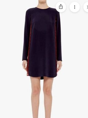 Tanya Taylor Lindsey solid crepe long sleeve dress midnight navy size 6 NWT